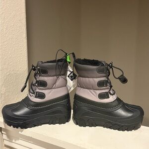 Member's Mark Youth Kids Snow Winter Rain Boots, Size 9/10, Black Silver NWT